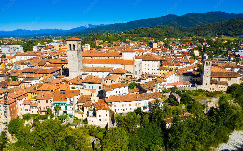 Aerial view of Cividale del Friuli with Cathedral, Italy