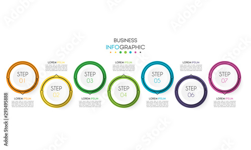 Business infographic element with 7 options, steps, number. Vector Template Design