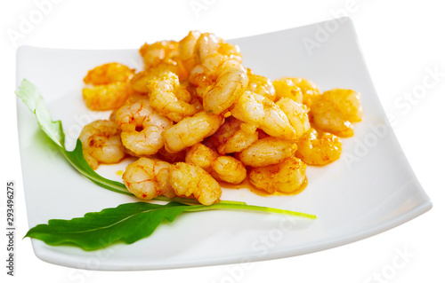 Appetizing baked shrimps with herbs