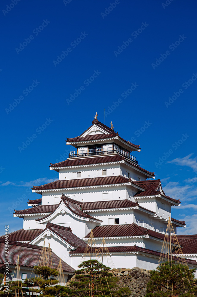 Aizu Wakamatsu Tsuruga Castle under winter blue sky. Fukushima - Japan Aizu Wakamatsu Tsuruga Castle under winter blue sky. Fukushima - Japan