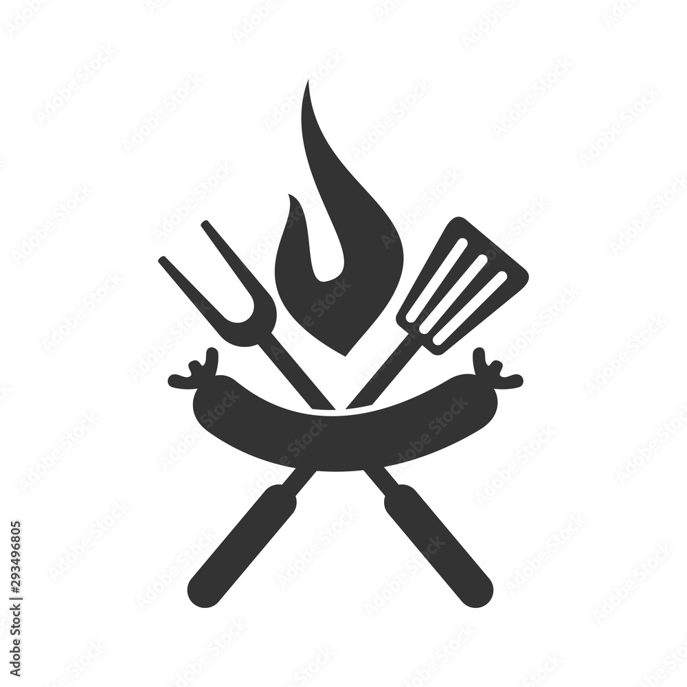 Barbecue sausage spatula logo template vector badge Isolated Barbecue sausage spatula logo template vector badge Isolated