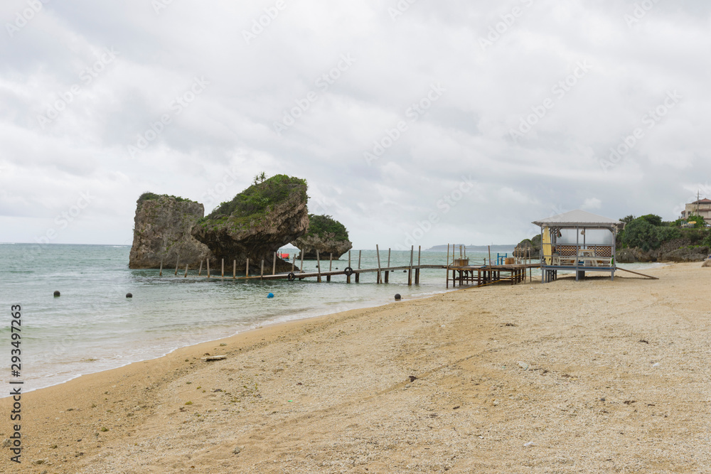 Gloomy day at Mibaru Beach, which is a famous beach in Okinawa. 