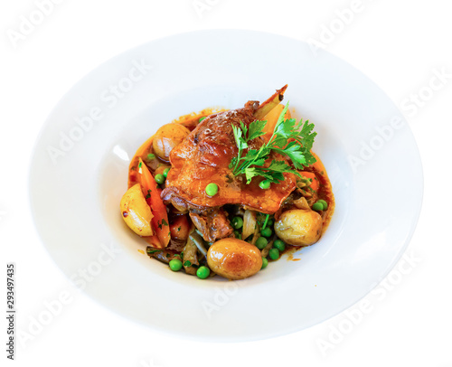 Delicious roasted duck leg. Traditional french dish
