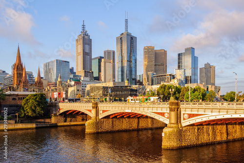 Princes Bridge spans the Yarra River in the city - Melbourne, Victoria, Australia photo