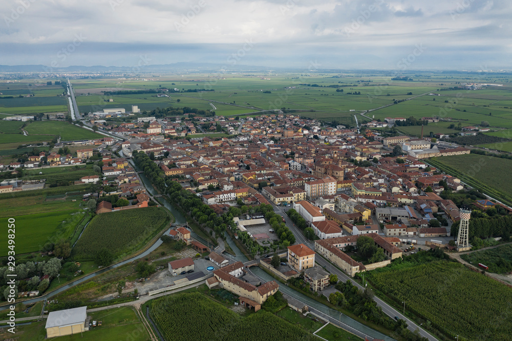 Aerial view of San Germano Vercellese in Piedmont, Italy