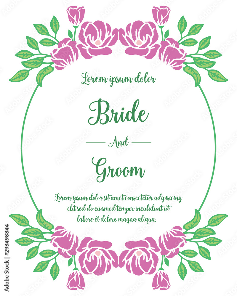 Vintage style purple wreath frame for modern card bride and groom. Vector