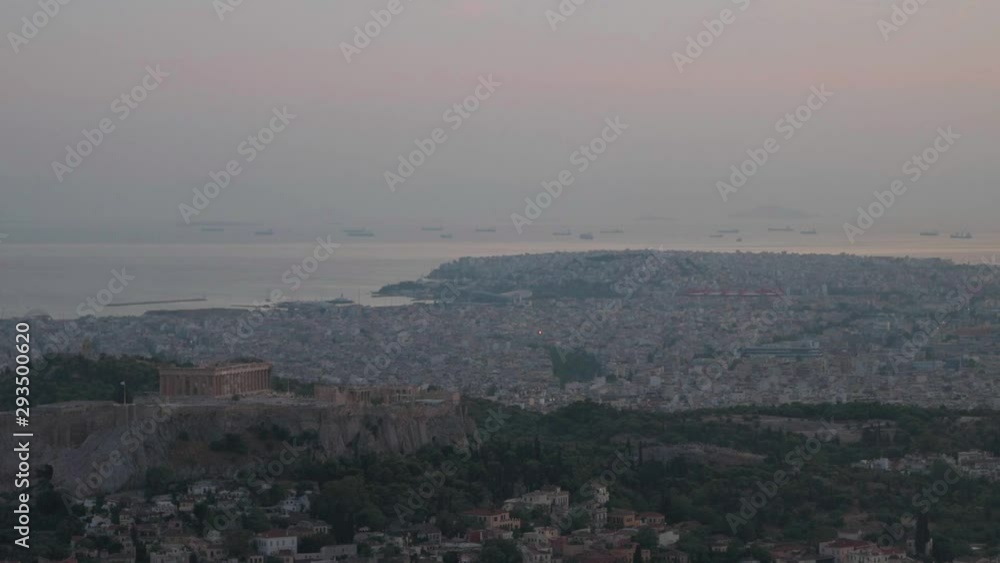 Timelapse landscape of Athens at sunset Timelapse landscape of Athens at sunset