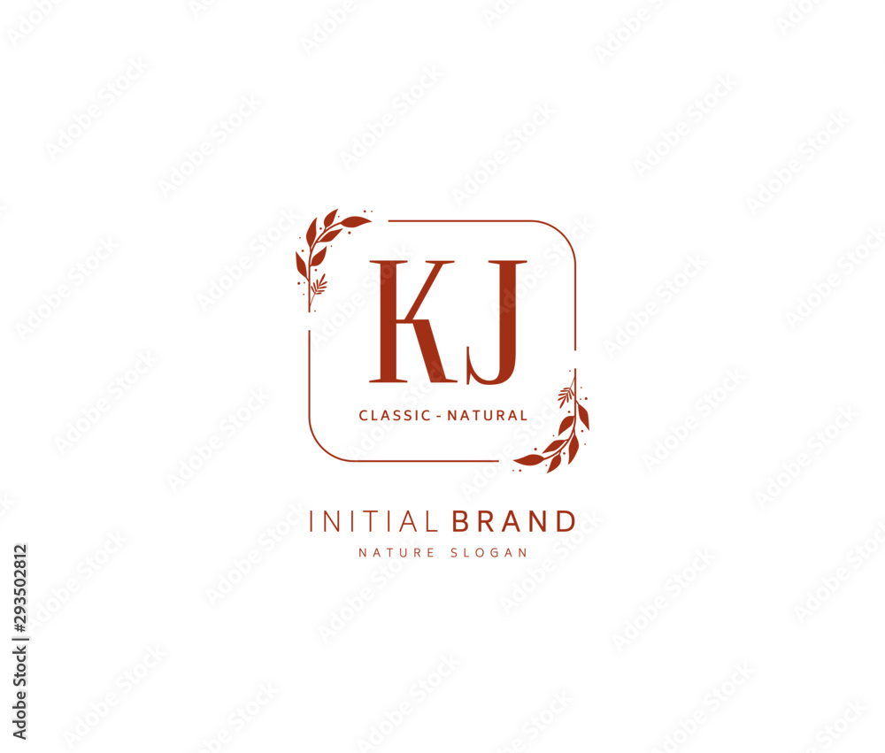 K J KJ Beauty vector initial logo, handwriting logo of initial signature, wedding, fashion, jewerly, boutique, floral and botanical with creative template for any company or business.