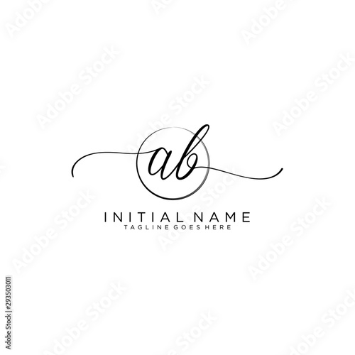 AB Initial handwriting logo with circle template vector.