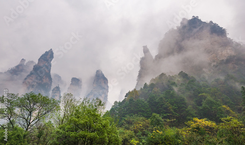 Misty viwe of mountain range in Hunan, China
