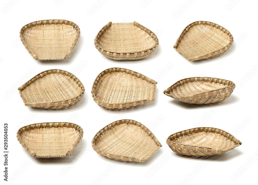 Bamboo basket hand made isolated on white background. Woven from bamboo tray. Bamboo basket hand made isolated on white background. Woven from bamboo tray.