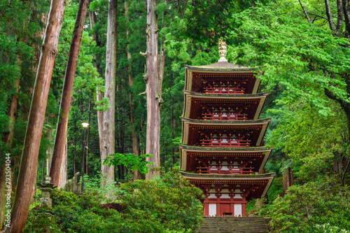 Ancient pagoda among trees, Muroji Temple, Nara, Japan photo