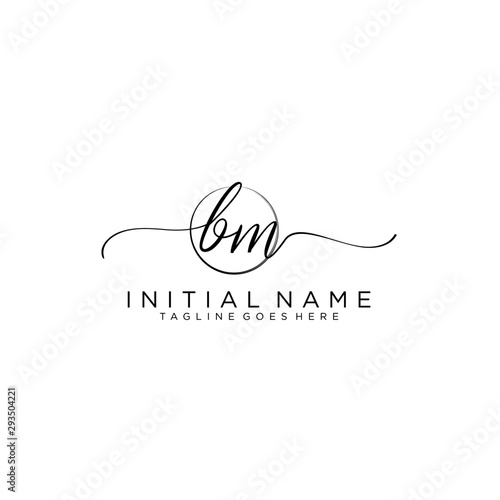 BM Initial handwriting logo with circle template vector.