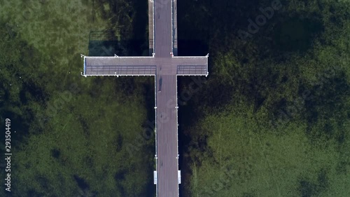 Very long jetty in Hel Peninsula, Aerial top View, Poland photo