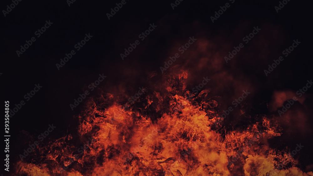 Vintage texture of burn fire with particles embers. Flames on isolated black background. Texture for flyer,card .