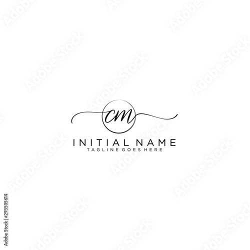 CM Initial handwriting logo with circle template vector.