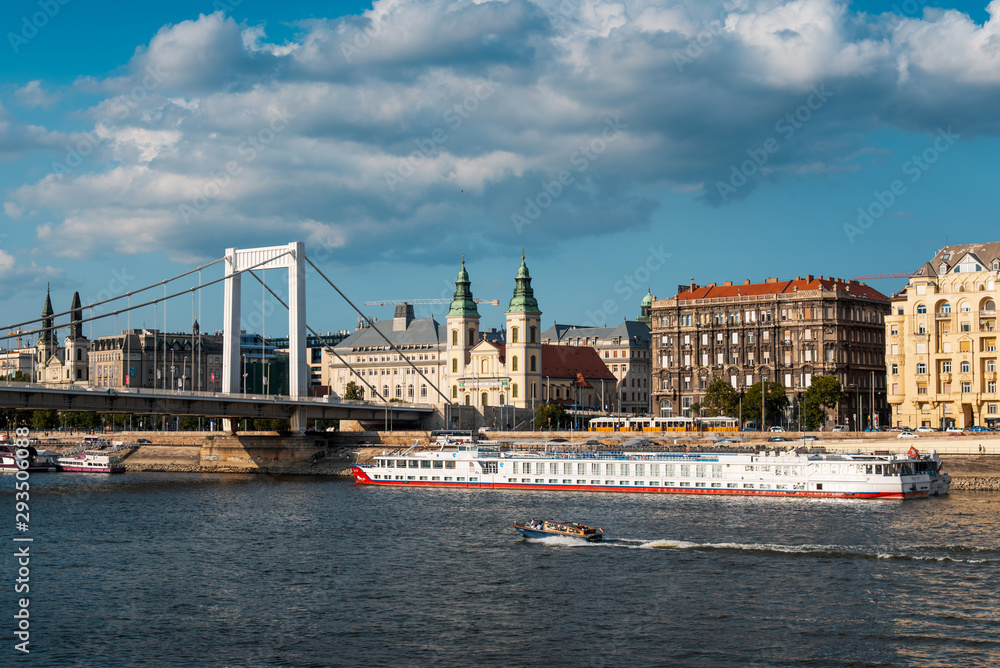 Fototapeta premium Budapest traditional architecture buildings rising above Danube river