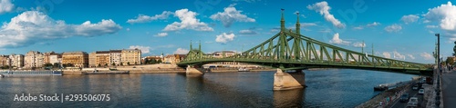 Panoramic view of Budapest traditional architecture buildings rising above Danube river