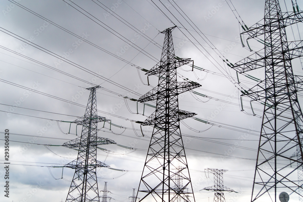 power transmission tower on background of blue sky power transmission tower on background of blue sky