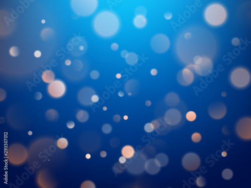 Abstract warm bokeh effect on blue background. Gold glitter lights. EPS 10