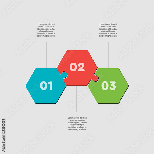 Three pieces puzzle hexagonal line info graphic