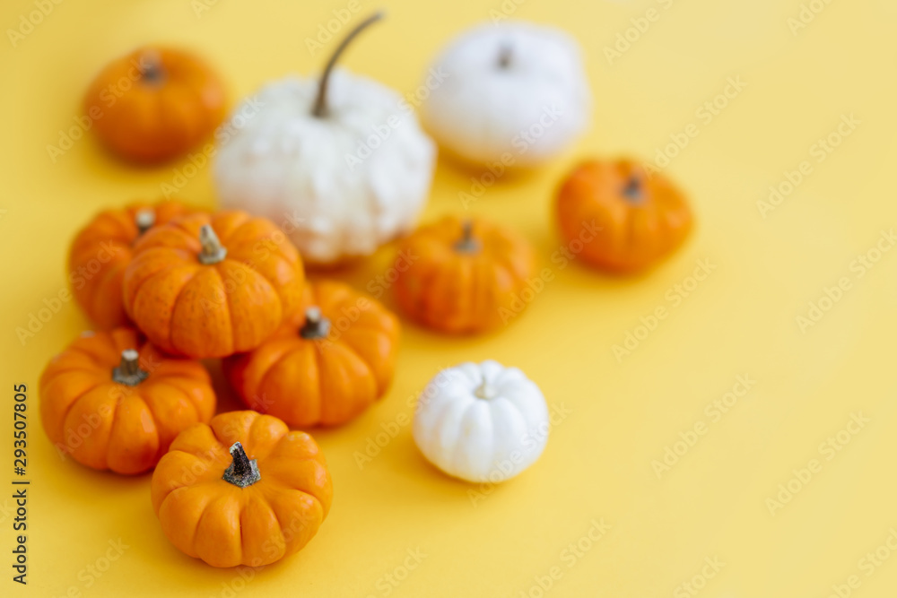 Halloweeen theme with a pumpkins on a yellow background Halloweeen theme with a pumpkins on a yellow background
