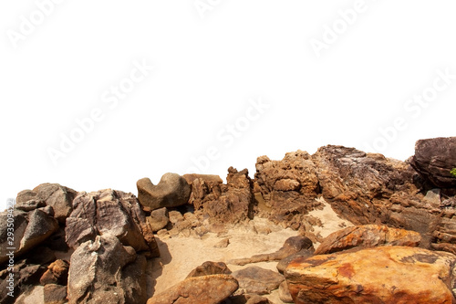Rock mountain slope foreground close-up isolated on white background. Element for matte painting, copy space.
