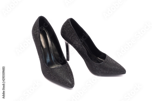 Black high heels shoes isolated on white background.
