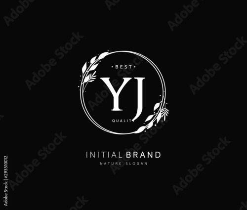 Y J YJ Beauty vector initial logo, handwriting logo of initial signature, wedding, fashion, jewerly, boutique, floral and botanical with creative template for any company or business. photo