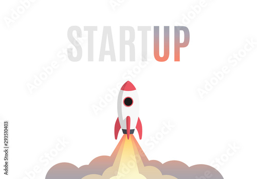Flat design business startup launch concept, rocket icon. Vector illustration.