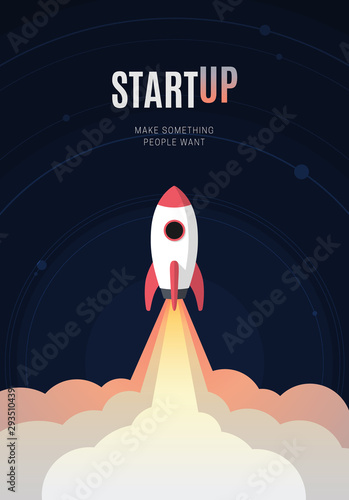 Flat design business startup launch concept, rocket icon. Vector illustration.
