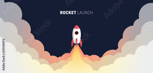 Flat design business startup launch concept, rocket icon. Vector illustration.