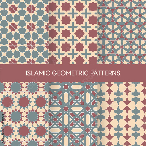 Set of Seamless Ancient Style Islamic Geometric Patterns, Arabic Moroccan Pattern Collection