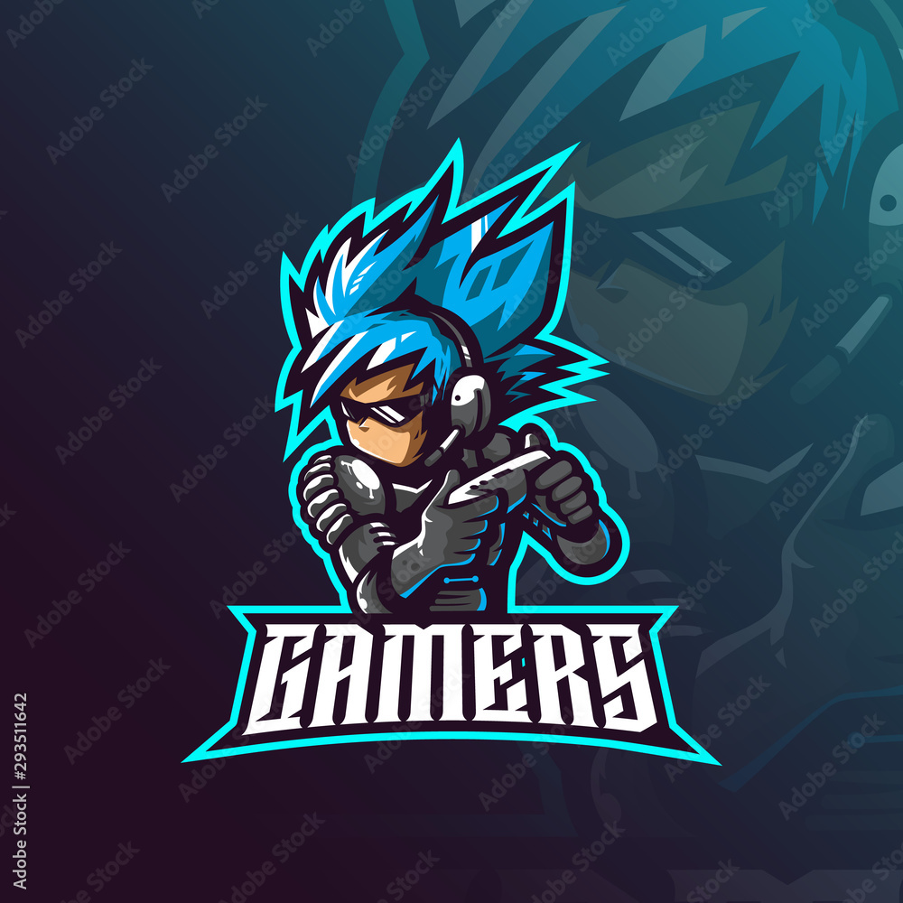 gamer mascot logo design vector with modern illustration concept style for badge, emblem and tshirt printing. gamer illustration for esport team.