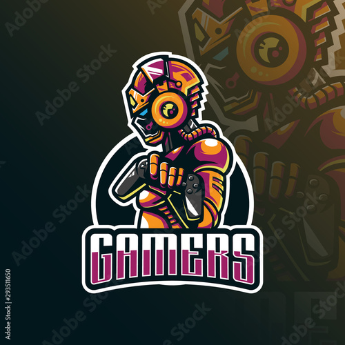 gamer mascot logo design vector with modern illustration concept style for badge, emblem and tshirt printing. gamer robot illustration.