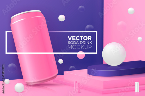 Vector realistic corner wall scene with soda can