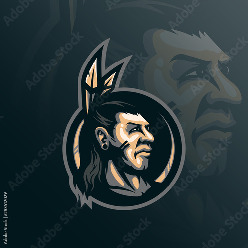 indian tribe mascot logo design vector with modern illustration concept style for badge, emblem and tshirt printing. head tribe illustration.