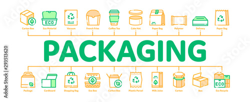Packaging Minimal Infographic Web Banner Vector. Carton Open And Closed Packaging Concept Linear Pictograms. Parcel, Box Container Delivery Shipping Equipment Contour Illustrations