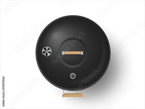 Round black closed barbecue grill top view realistic vector illustration