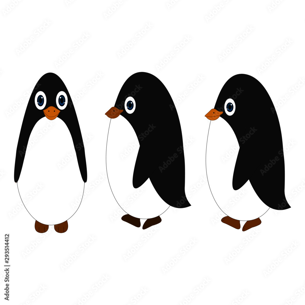 Fototapeta premium Three Baby Penguins - Cartoon Vector Image