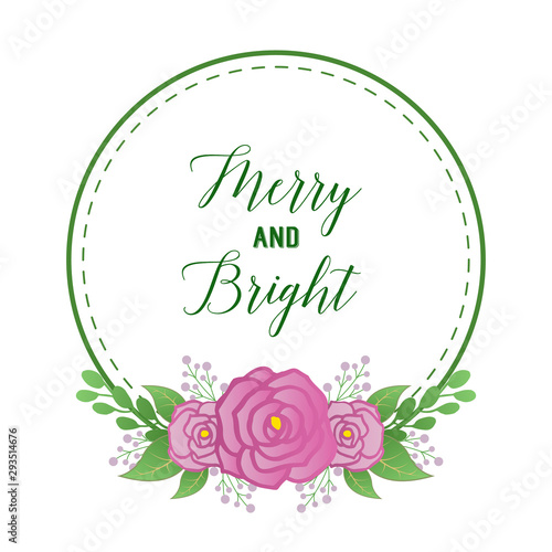 Cute pink rose flower frame background, for lettering of merry and bright. Vector © StockFloral