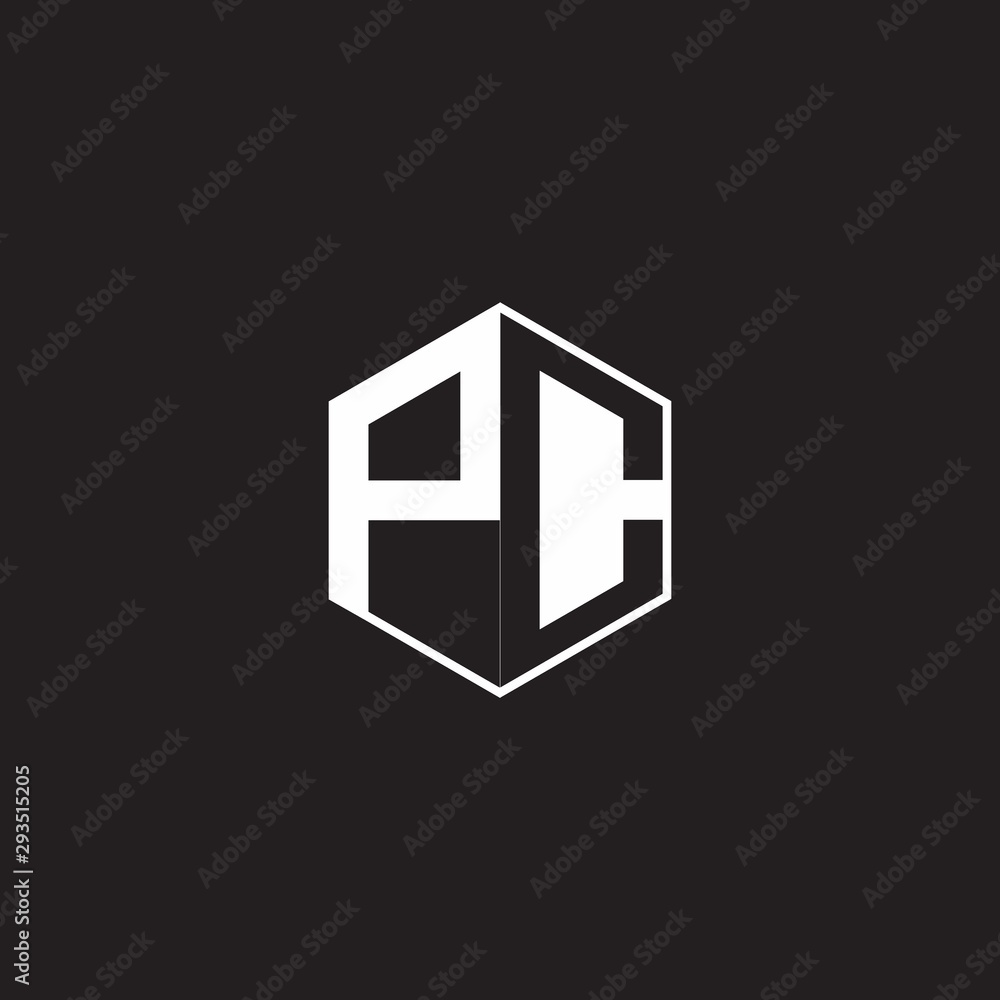 PC Logo monogram hexagon with black background negative space style PC Logo monogram hexagon with black background negative space style