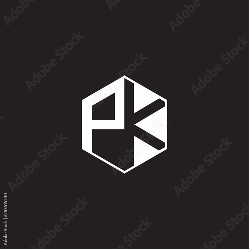 PK Logo monogram hexagon with black background negative space style