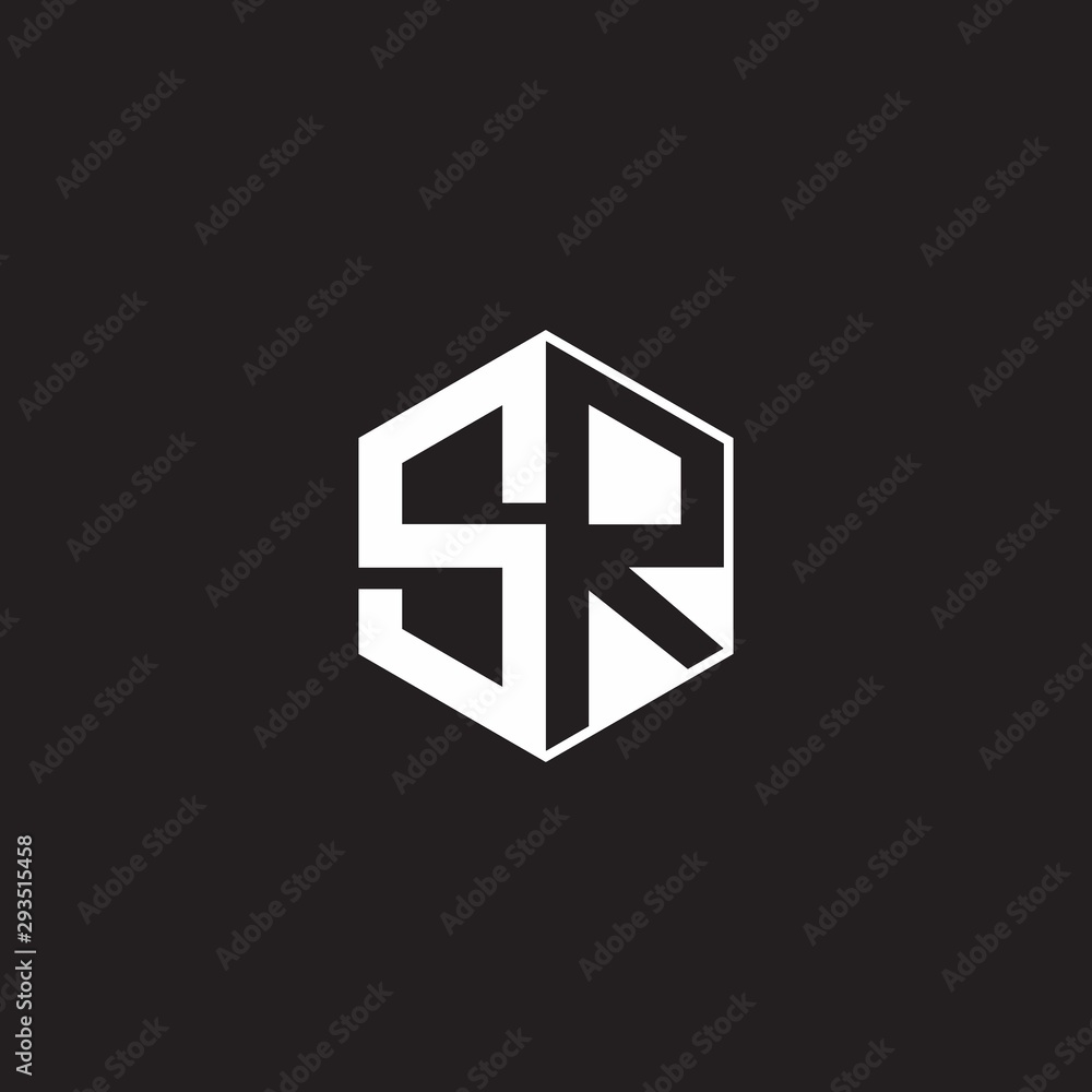 SR Logo monogram hexagon with black background negative space style SR Logo monogram hexagon with black background negative space style