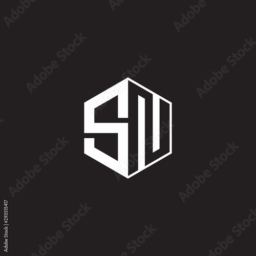 SN Logo monogram hexagon with black background negative space style