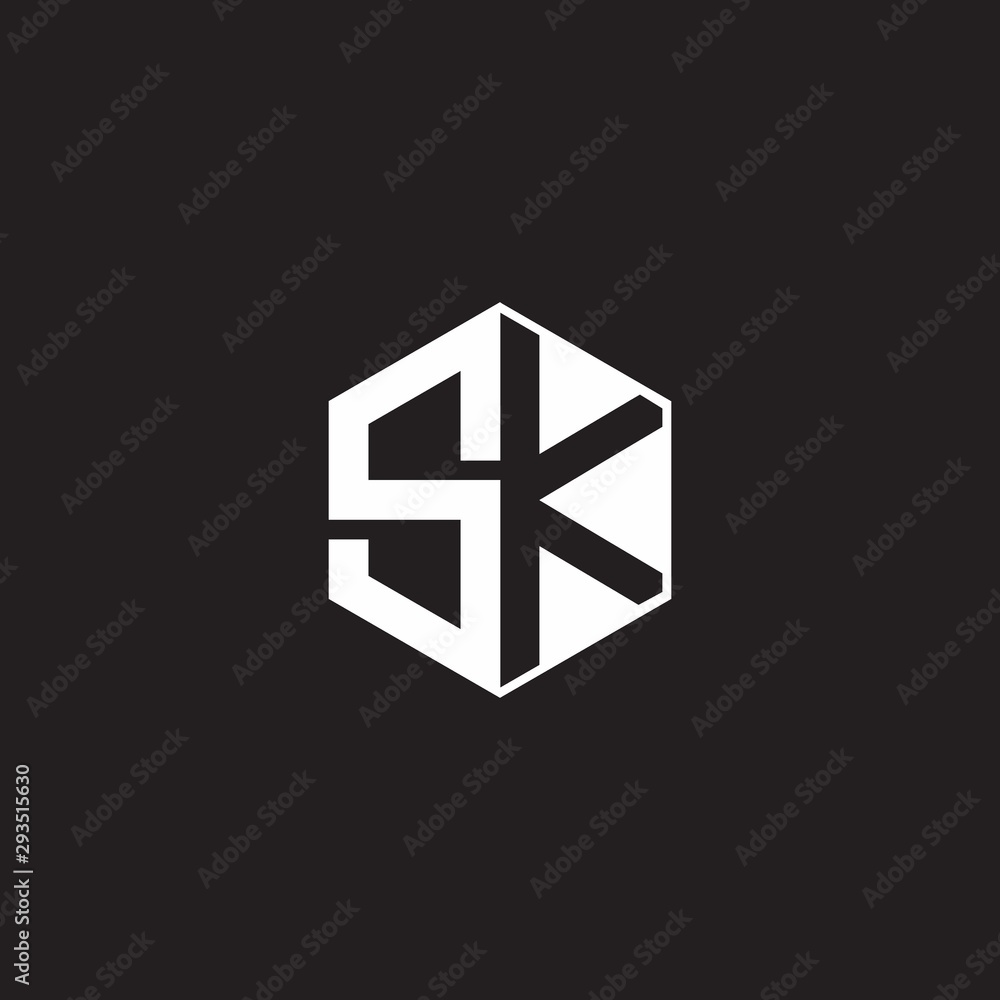 SK Logo monogram hexagon with black background negative space style SK Logo monogram hexagon with black background negative space style