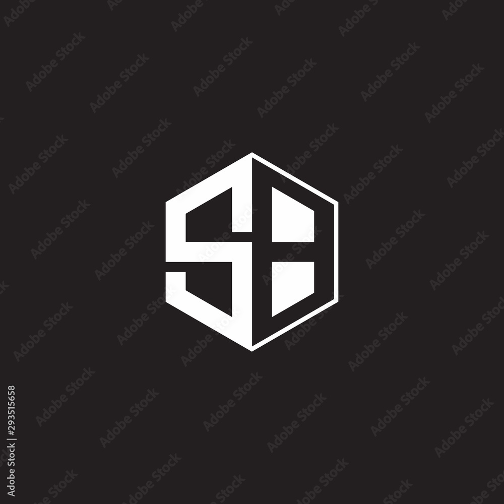 SB Logo monogram hexagon with black background negative space style SB Logo monogram hexagon with black background negative space style