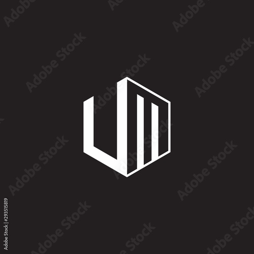 Фотография UM Logo monogram hexagon with black background negative space style