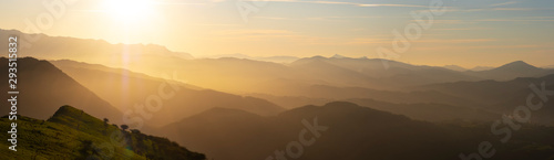 Sun at sunset over the mountains of Gipuzkoa