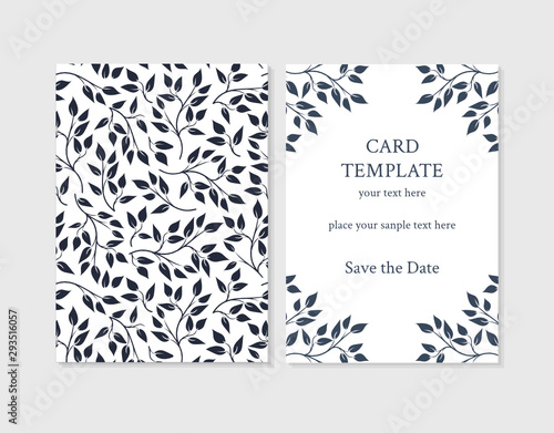 Wedding invitation with leaves blue
